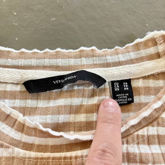 Vero Moda Short Sleeve Striped Yellow White Shirt XS - Picture 4 of 7